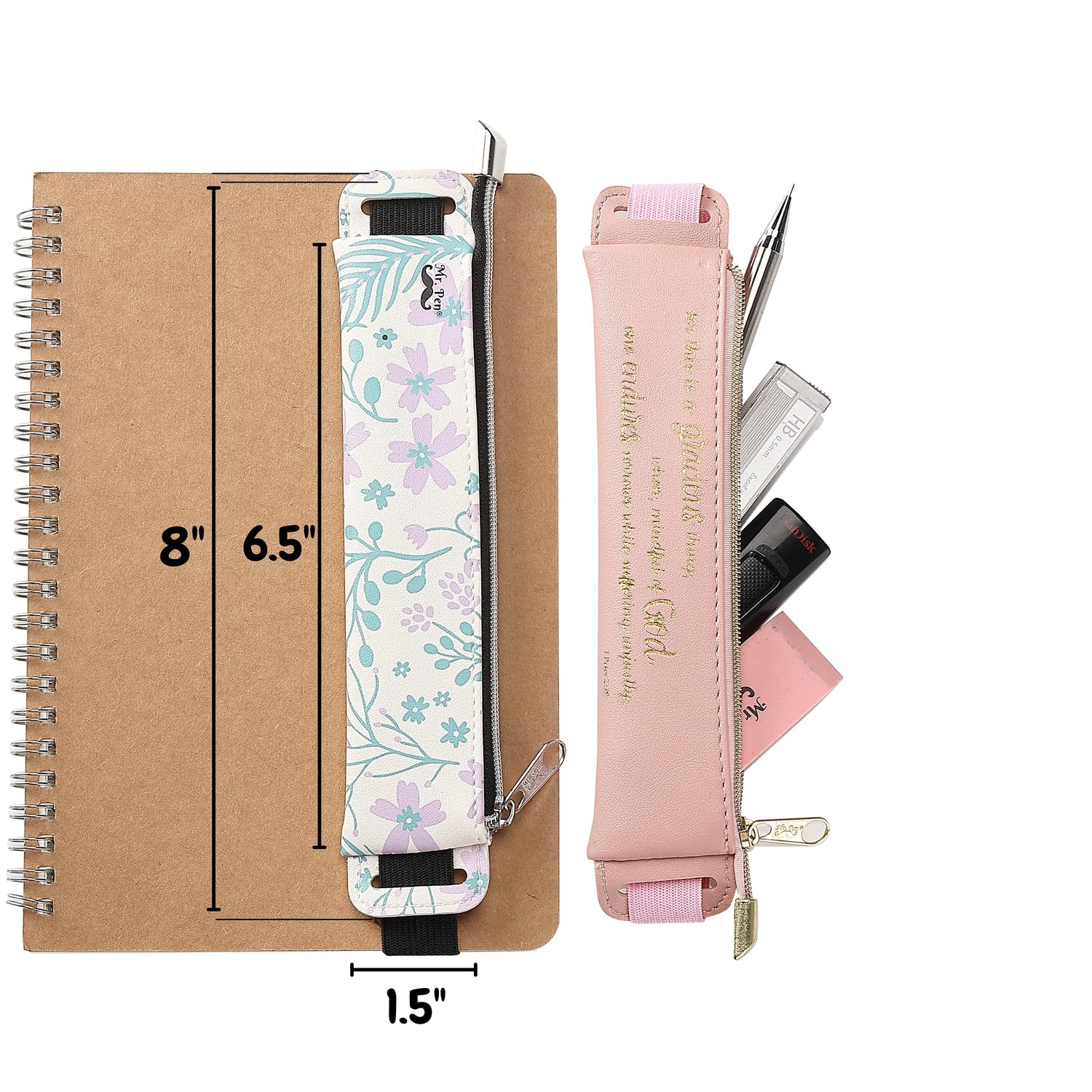 Mr. Pen - Adjustable Leather Pen Holder, 2 Pcs, 8" x 1.5" Mr. Pen