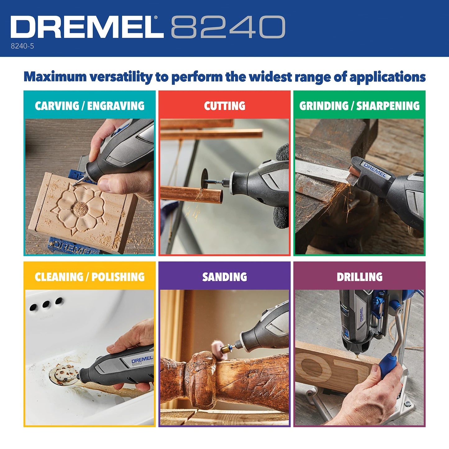 Dremel 8240 12V Cordless Rotary Tool Kit with Variable Speed and Comfort Grip - Includes 2AH Battery Pack, Charger, 5 Accessories & Wrench, Tool - WoodArtSupply