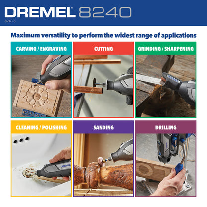 Dremel 8240 12V Cordless Rotary Tool Kit with Variable Speed and Comfort Grip - Includes 2AH Battery Pack, Charger, 5 Accessories & Wrench, Tool - WoodArtSupply