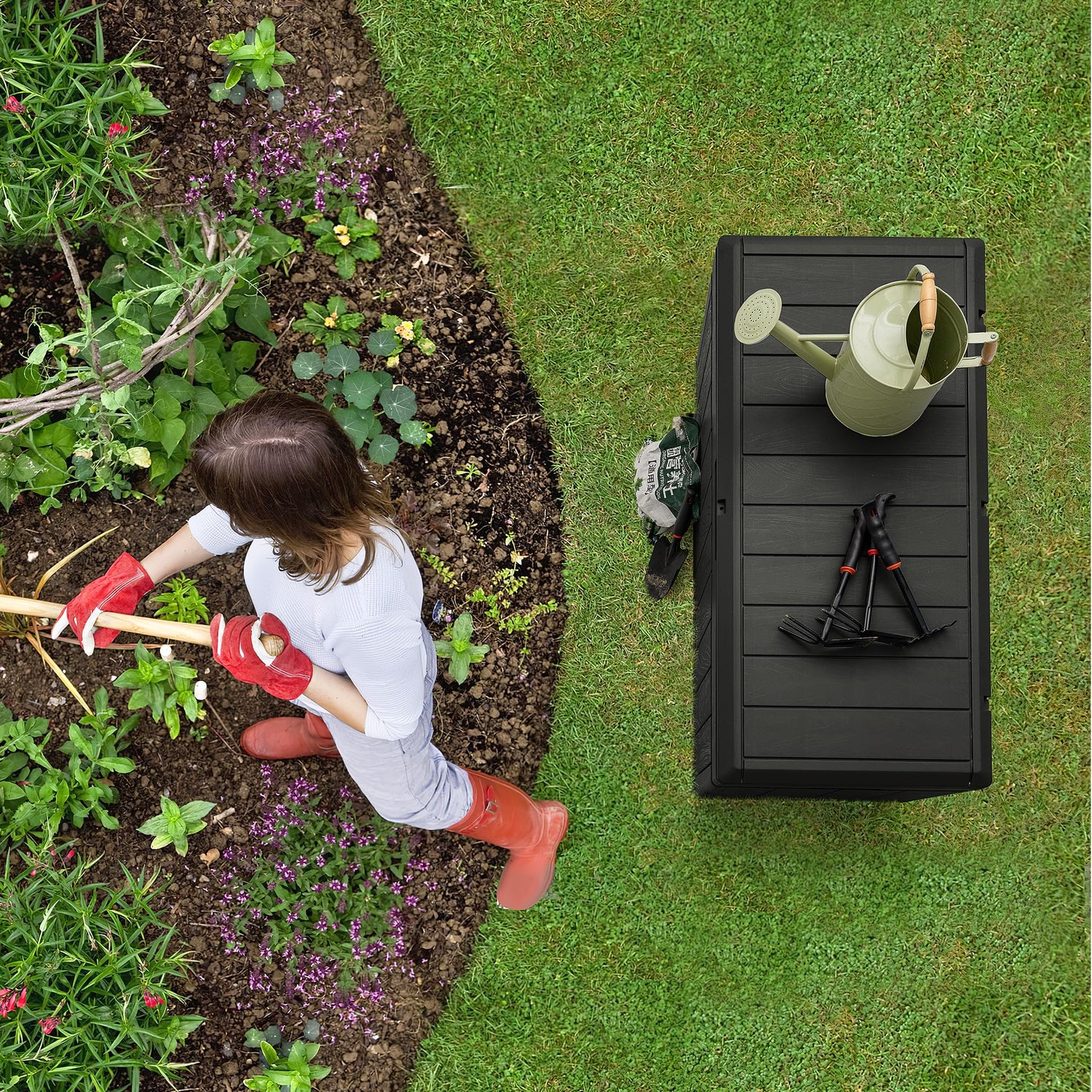 Homall 85 Gallon Large Resin Deck Box Waterproof Outdoor Storage with Padlock Indoor Outdoor Organization and Storage Container for Patio Furniture Homall