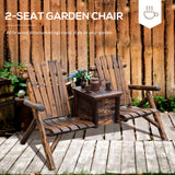 Outsunny Double Wooden Adirondack Chair with Ice Bucket, Outdoor Loveseat with High Backrest, Smooth Armrest, Rustic Brown Outsunny