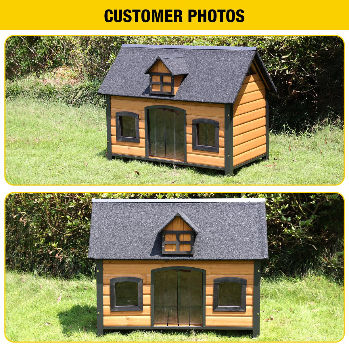 Aivituvin Large Dog House Anti-Chewing Metal Frame Design Insulated Wooden Dog Kennel with Unique Design Roof, Weatherproof Dog House for Outdoor Aivituvin