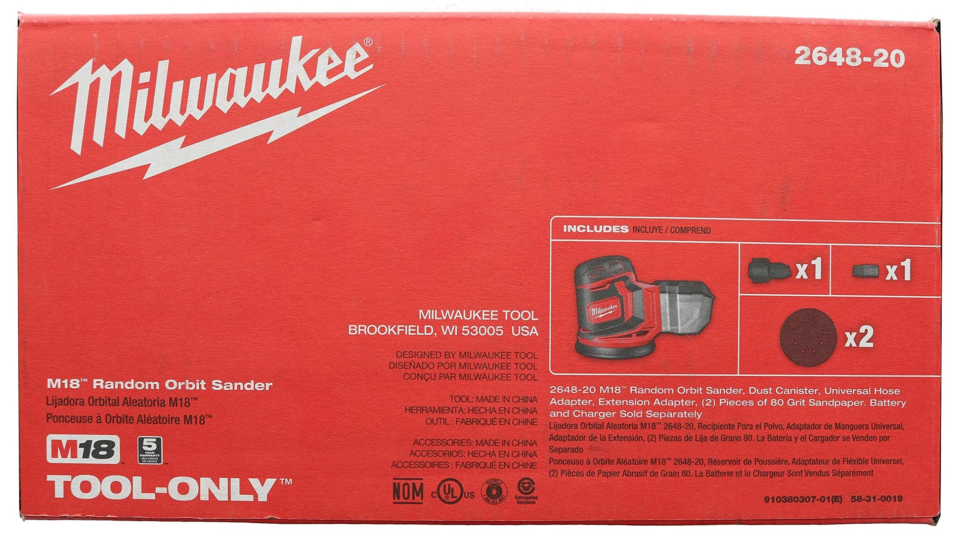 Milwaukee Electric Tools 2648-20 M18 Random Orbit Sander - WoodArtSupply