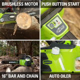 Greenworks 40V 16" Brushless Cordless Chainsaw (Great For Tree Felling, Limbing, Pruning, and Firewood / 75+ Compatible Tools), 4.0Ah Battery and Greenworks
