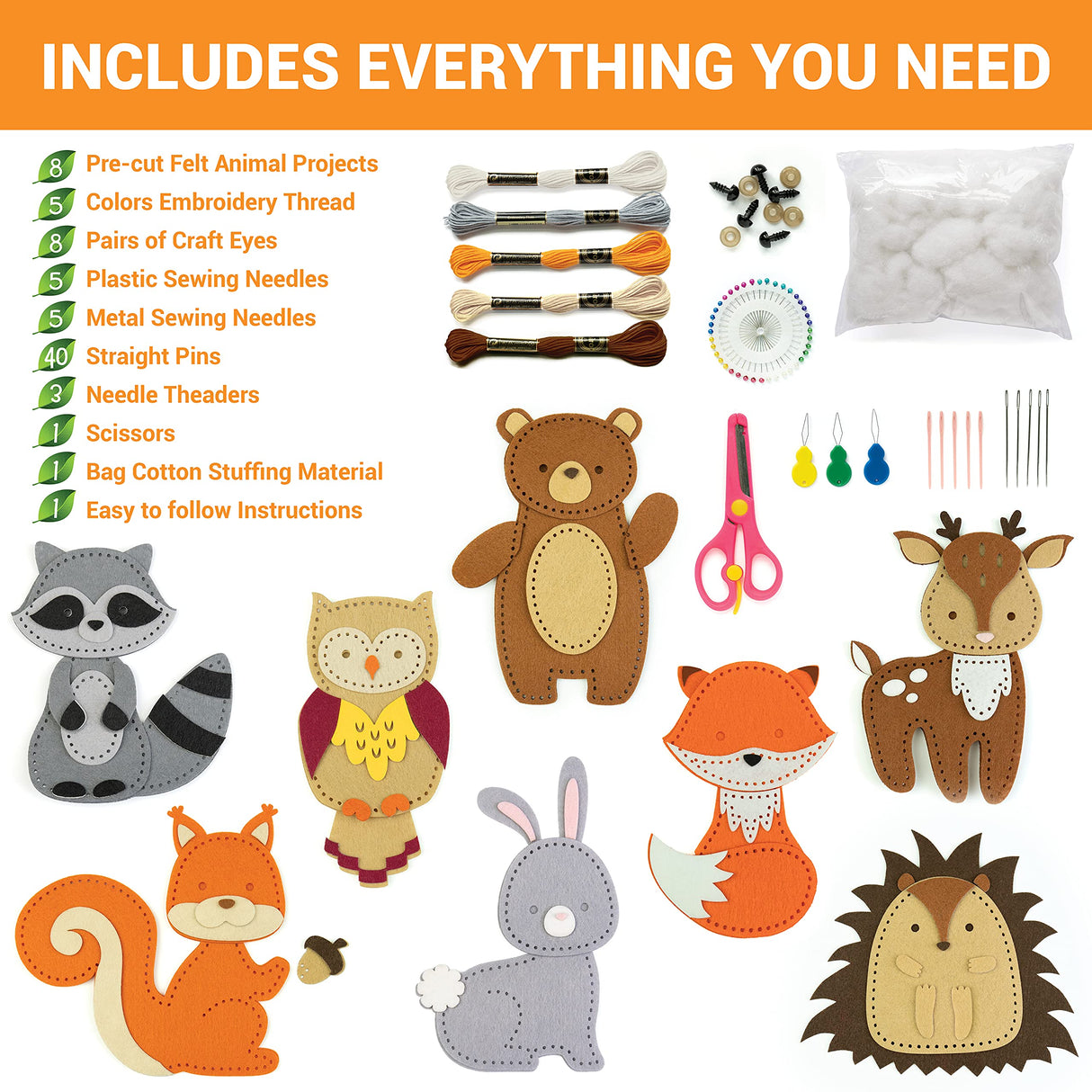 Craftorama Sewing Kit for Kids, Fun and Educational Animal Craft Set for Boys and Girls Age 7-12, Sew Your Own Felt Animals Craft Kit for Beginners, Craftorama