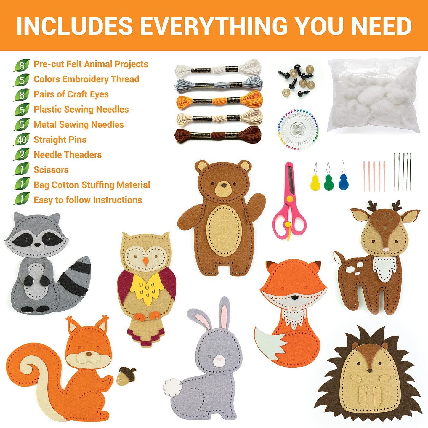 Craftorama Sewing Kit for Kids, Fun and Educational Animal Craft Set for Boys and Girls Age 7-12, Sew Your Own Felt Animals Craft Kit for Beginners,