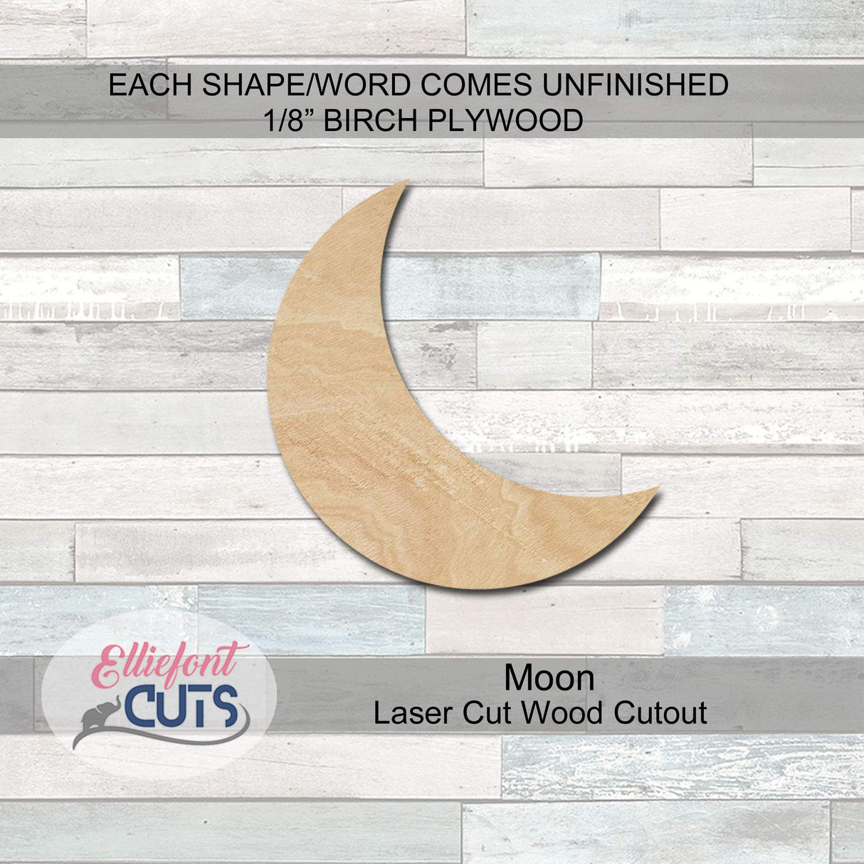 Moon Wood Cutouts for crafts, Laser Cut Wood Shapes 5mm thick Baltic Birch Wood, Multiple Sizes Available Elliefont Styles