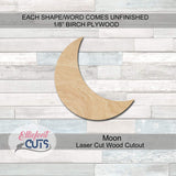 Moon Wood Cutouts for crafts, Laser Cut Wood Shapes 5mm thick Baltic Birch Wood, Multiple Sizes Available Elliefont Styles