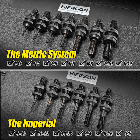 HIFESON Heavy Duty Air Hydraulic Rivet Nut Tool, Pneumatic Riveter Automatic Rivet Nut Gun Tool Setting Kit Come with 13 Size Metric and SAE HIFESON