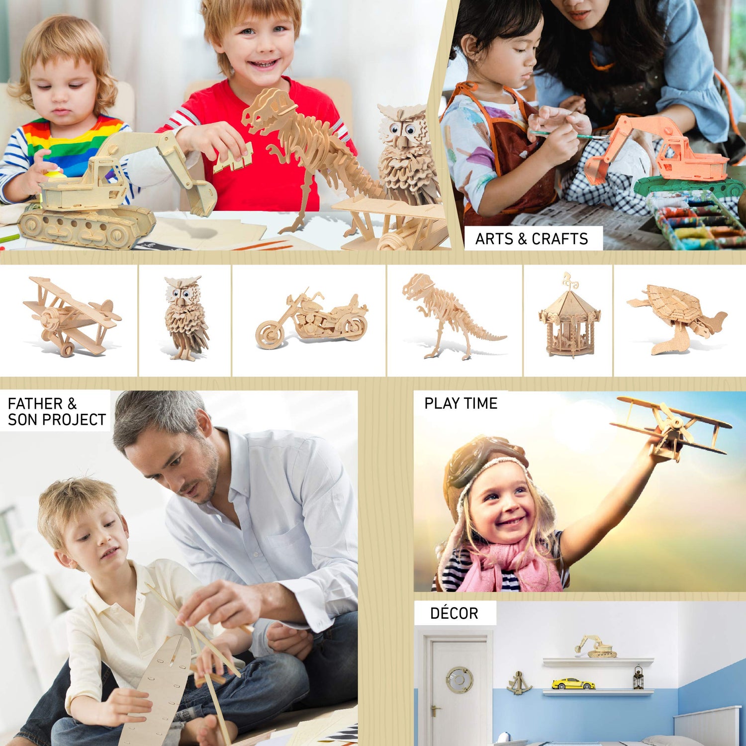 Puzzled 3D Puzzle Motorcycle Wood Craft Construction Model Kit, Fun & Educational DIY Wooden Toy Assemble Model Unfinished Crafting Hobby Puzzle to Puzzled