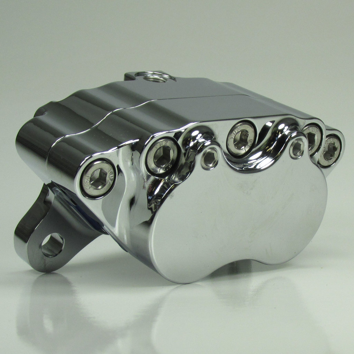 Chrome Ultima 4-piston Billet Aluminum Motorcycle Brake Caliper WITH PADS - Mounting Kits Also Available - Harley Chopper Bobber Cafe Racer Billet Proof Designs