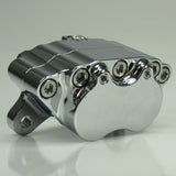 Chrome Ultima 4-piston Billet Aluminum Motorcycle Brake Caliper WITH PADS - Mounting Kits Also Available - Harley Chopper Bobber Cafe Racer Billet Proof Designs