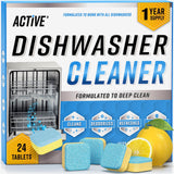 Dishwasher Cleaner And Deodorizer Tablets - 24 Pack Deep Cleaning Descaler Pods for Dish Washer Machine, Heavy Duty, Septic Safe, Natural Limescale ACTIVE