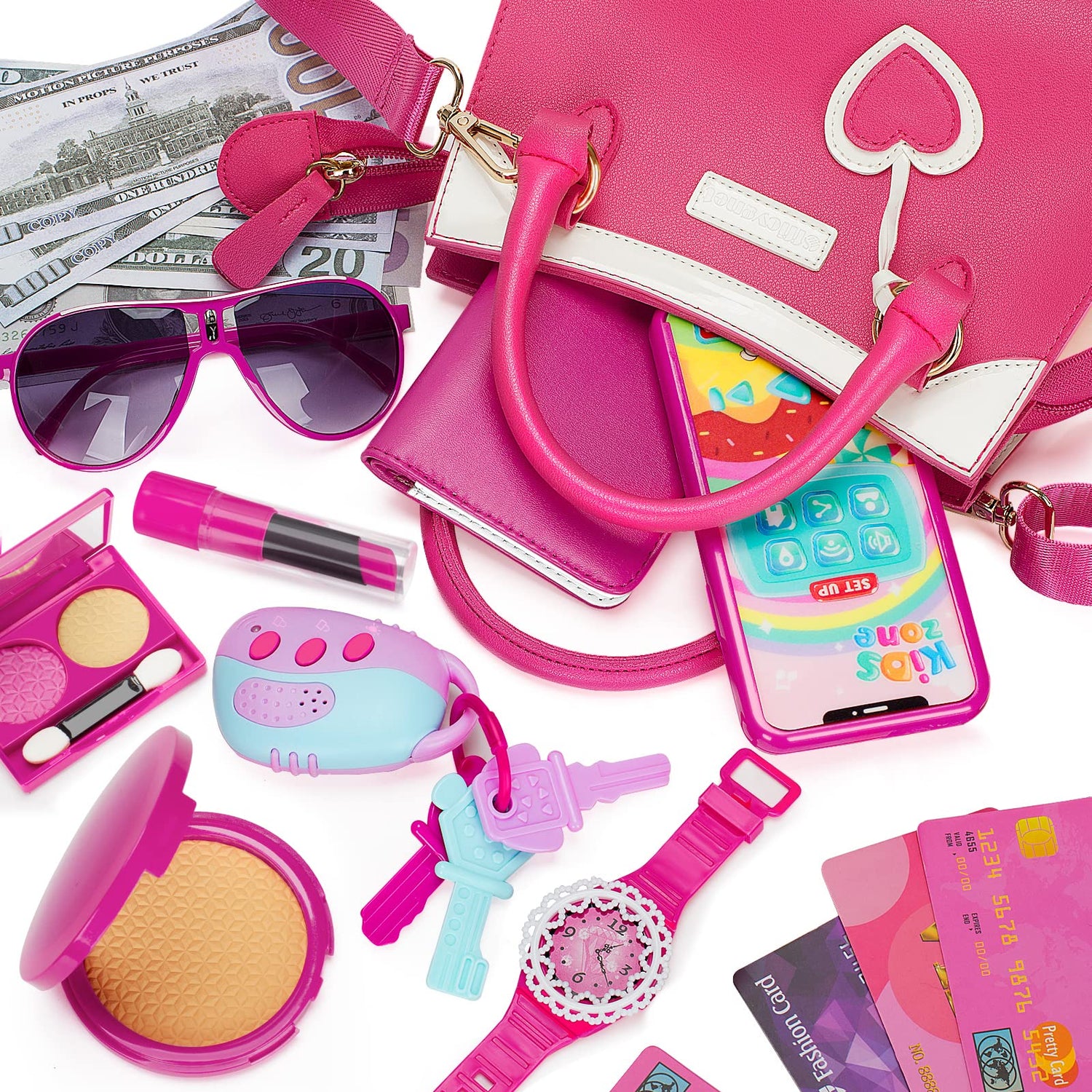 Officygnet Play Purse for Little Girls, Princess Pretend Play Girls Toys for 3 4 5 6 7 8 Year Old, Toddler Purse with Accessories, Kids Toy Purse Officygnet