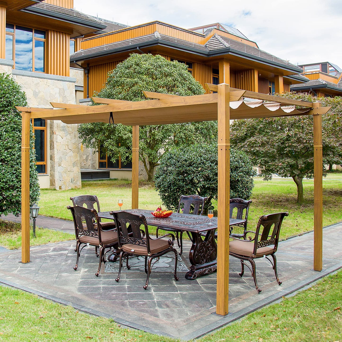 Domi 9’x13' Outdoor Retractable Pergola Against The Wall with Sun Shade Canopy, Pergolas and Gazebos Clearance, Patio Metal Canopy for Deck, Garden,