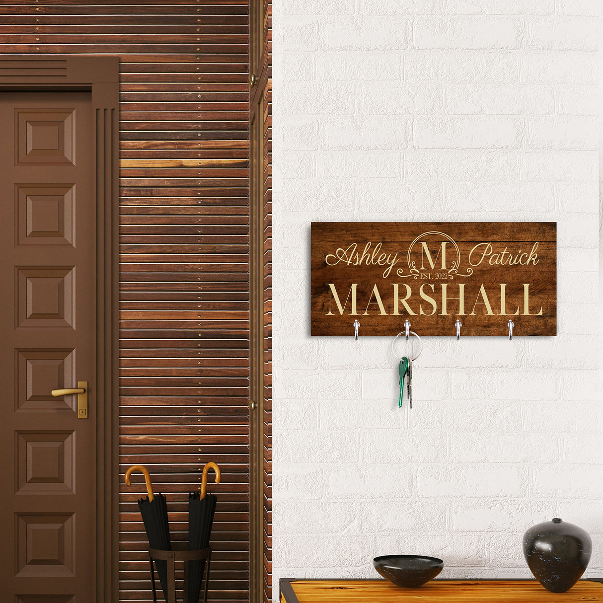 Personalized Key Holder for Wall - Custom Key Hanger with Family Name | 12 Designs, 8 Background Options | House Warming Presents for New Home, Brd Gifts