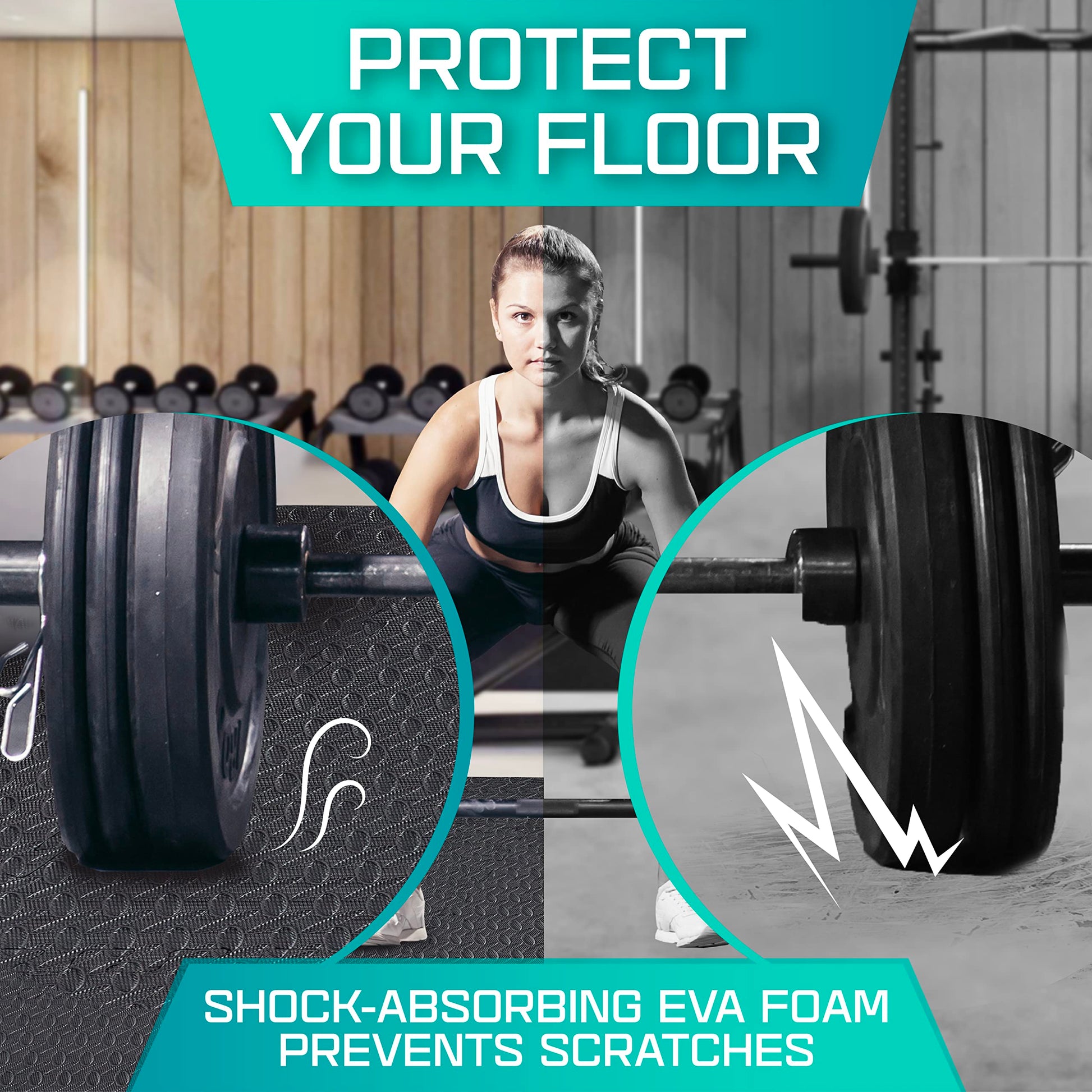 Yes4All Interlocking Exercise EVA Mat Floor Protector (120 Square Feet - Black - with Border) - ²XPAJZ (XPAJ) - WoodArtSupply