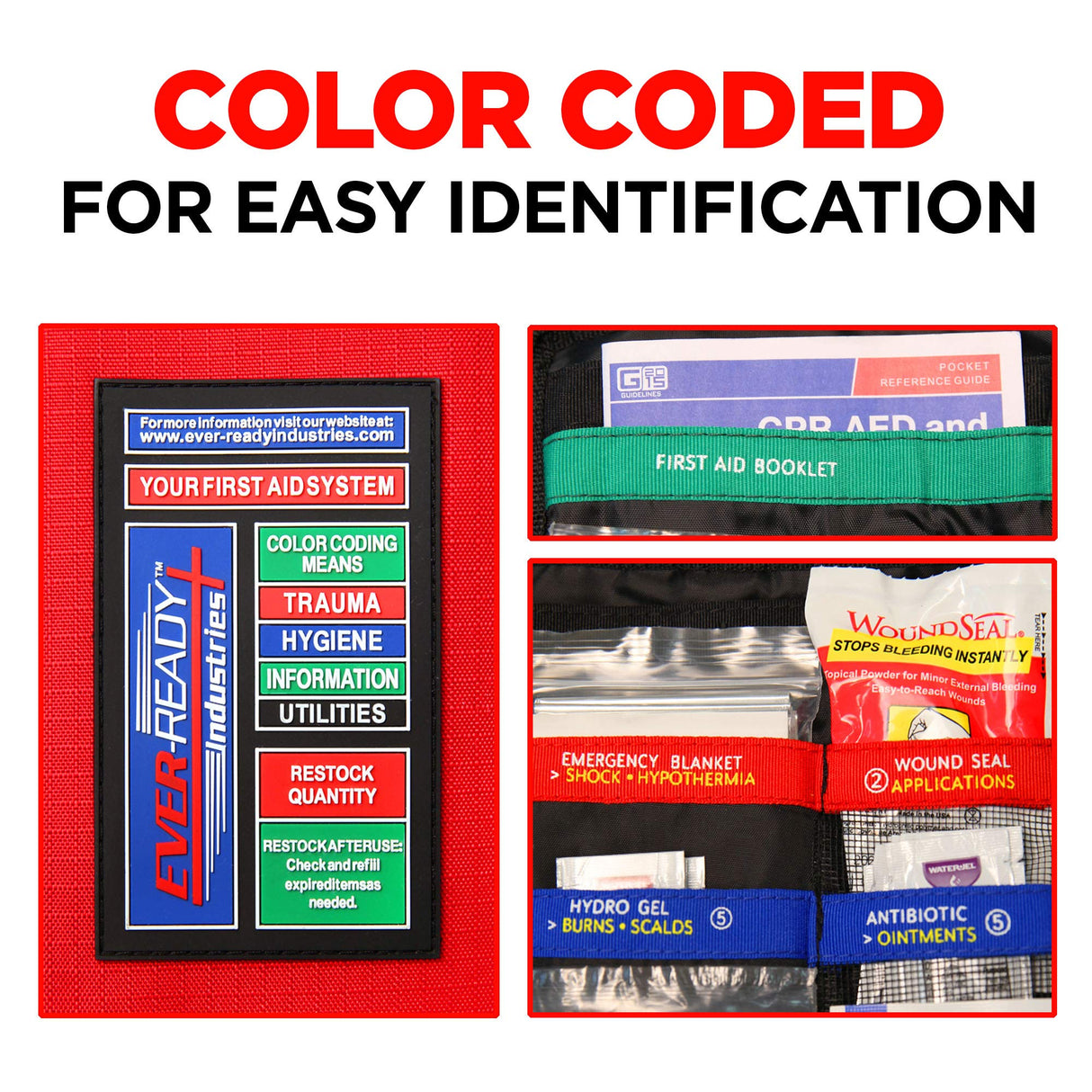 Ever-Ready Industries Outdoor Protection and Workplace First Aid Kit - Emergency Medical and Trauma Kit- Color Coded, Essential Trauma Items, Durable WoodArtSupply