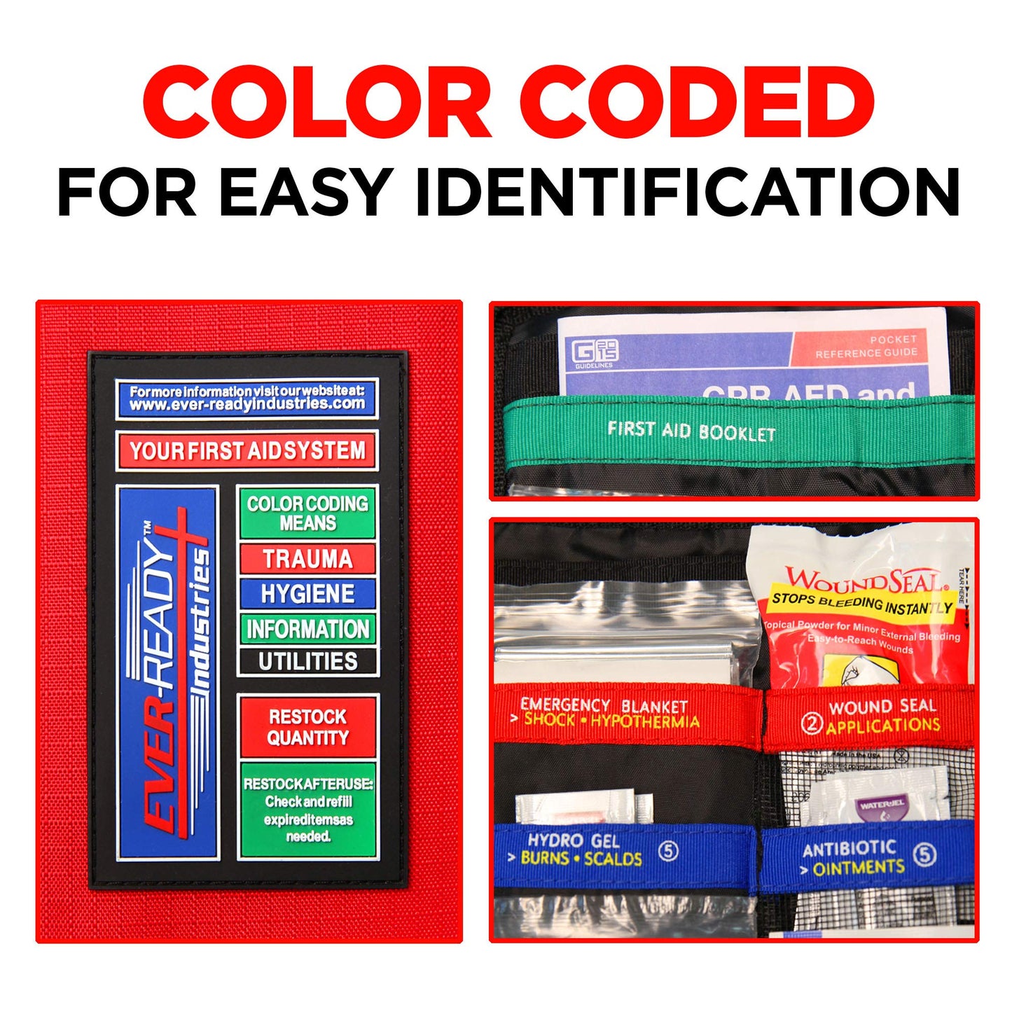 Ever-Ready Industries Outdoor Protection and Workplace First Aid Kit - Emergency Medical and Trauma Kit- Color Coded, Essential Trauma Items, Durable - WoodArtSupply