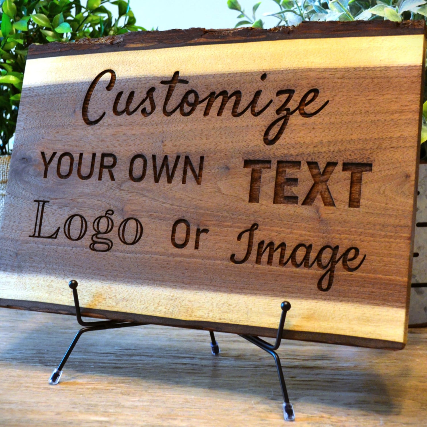 Personalized Walnut Live Edge Wood Sign Display Gift - Rustic Engraved Family Last Name Wedding Anniversary Housewarming Welcome Cabin House Door GK Grand Personal-Touch Premium Creations