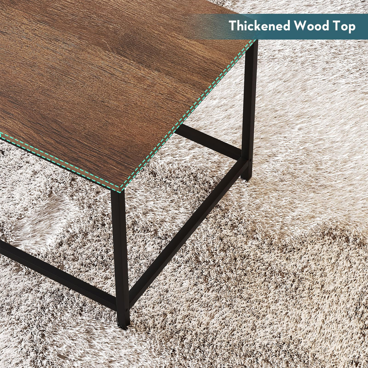 SAYGOER Coffee Table Simple Modern Rectangular Center Table Open Space Minimalist for Living Room Home Office Industrial Cocktail Tables, Dark Walnut SAYGOER