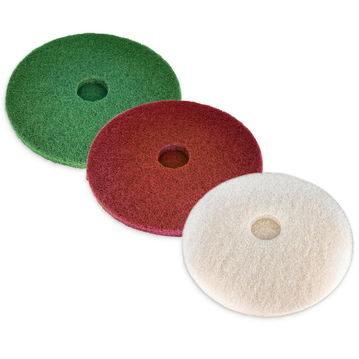 Virginia Abrasives 416-5017PAK - 3 Pack - 17" Thick Round Floor Maintenance Pad Kit with One Each: Green, Red & White Pad - Synthetic Non-Woven Floor Virginia Abrasives