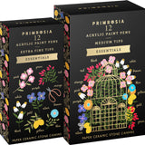 Primrosia Essentials 12 Extra Fine and 12 Medium Acrylic Paint Pens for Bullet Journaling, Drawing and Coloring Primrosia