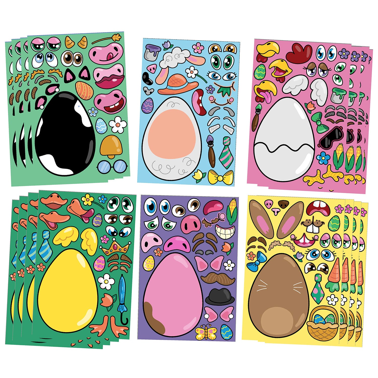 JOYIN 24 PCS Easter Mix and Match Make a Face Animal Stickers with Easter Egg Themed Pig, Bunny, Chicken, Cow, Sheep, Duck Party Favor Supplies, Art JOYIN