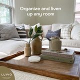 LUIYO Large Ottoman Wood Tray- with Leather Handle Decorative Wooden 24 x 24 x1.5 Inches Square Serving Tray Best for Coffee Table, Living Room and LUIYO
