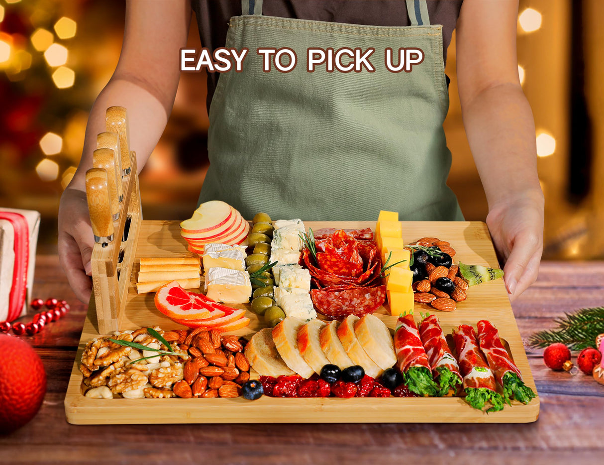 Easoger Cheese Board and Knife Set - Extra Large Charcuterie Boards with Magnetic Knife Holder, Cheese Platter Gift for Christmas, House Warming, Easoger