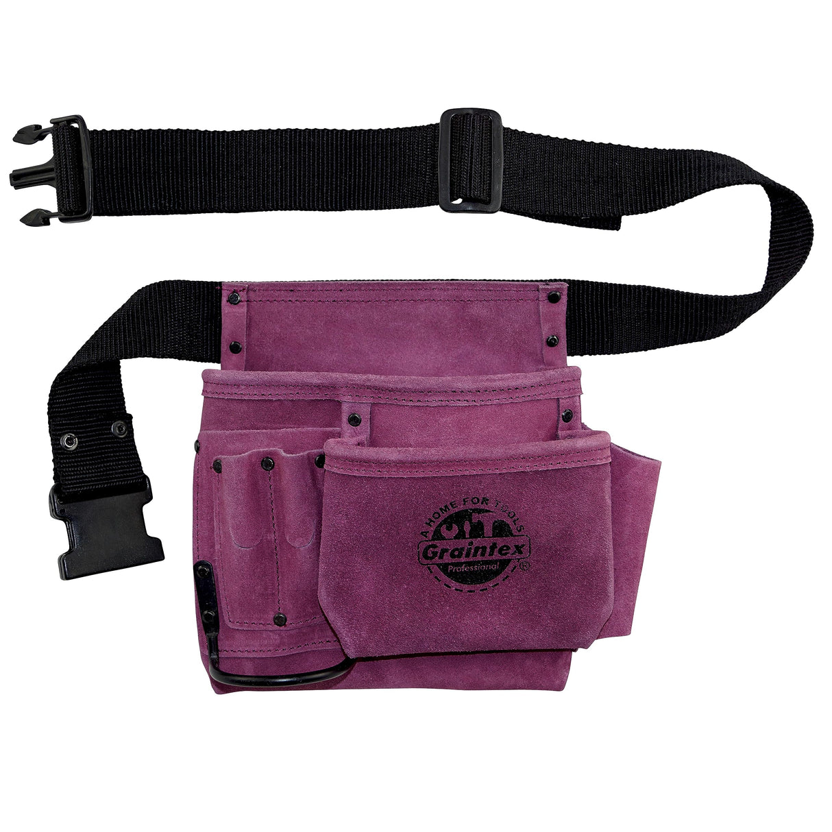 Graintex SS2293 5 Pocket Nail & Tool Pouch Purple Color Suede Leather with 2” Webbing Belt for Constructors, Electricians, Plumbers, Handymen Graintex