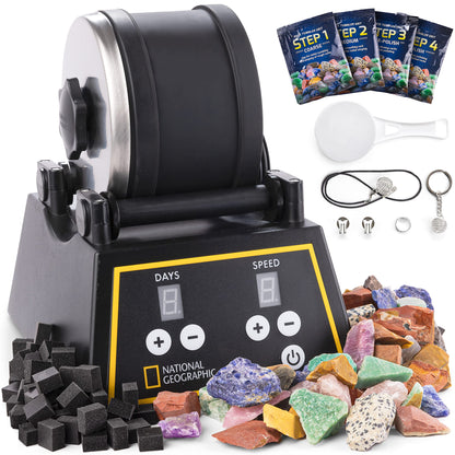 NATIONAL GEOGRAPHIC Professional Rock Tumbler Kit - Complete Rock Tumbler for Adults & Kids with Durable 2 Lb. Barrel, Rocks, Grit, and Patented - WoodArtSupply