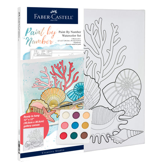 Faber-Castell Paint by Number Watercolor Coastal - Paint by Number Kit, Beach and Ocean - Adult and Teen Craft Kits - WoodArtSupply