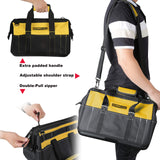 Olympia Tools 16 Inch Wide Mouth Tool Bag, Molded Waterproof Base with 21 Pockets and 7 Belt Loops, Padded Handle, Adjustable Shoulder Strap Olympia Tools