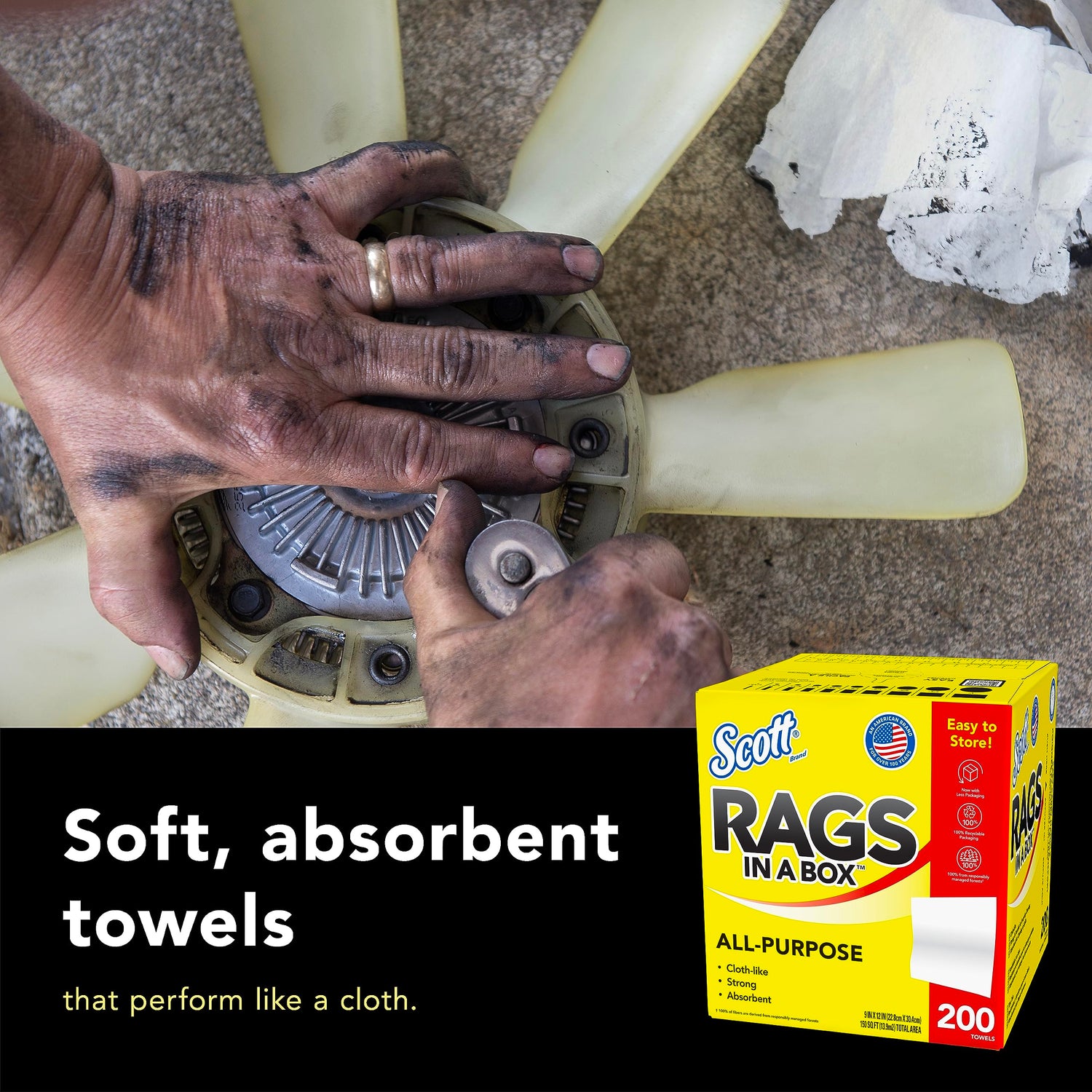 Scott® Rags In A Box™ (75260), White, 200 Shop Towels/Box, 8 Boxes/Case, 1,600 Towels/Case SCOTT SHOP ORIGINAL