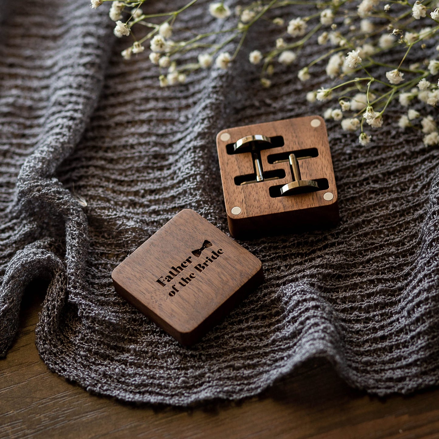 MUUJEE Cufflinks with Engraved Wood Gift Box (Father of the Bride) - WoodArtSupply