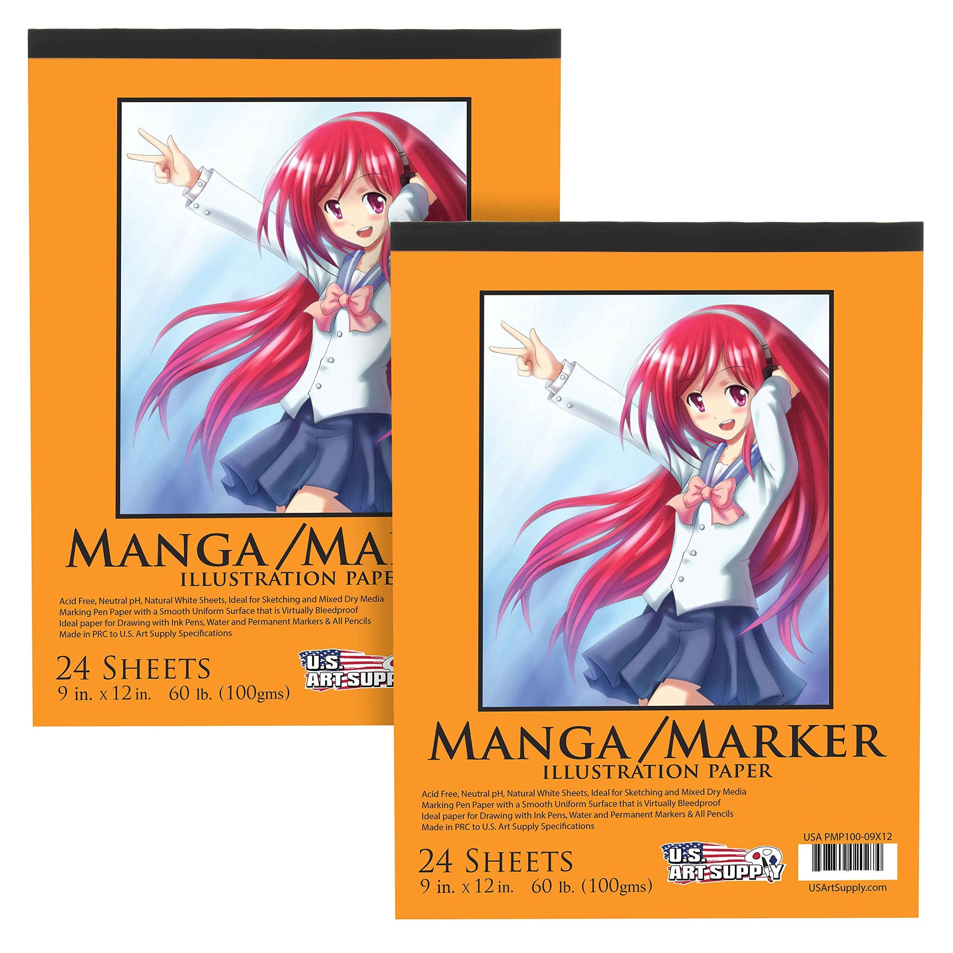 U.S. Art Supply 9 x 12 Premium Manga-Marker Paper Pad, 60 Pound (100gsm), Pad of 24-Sheets