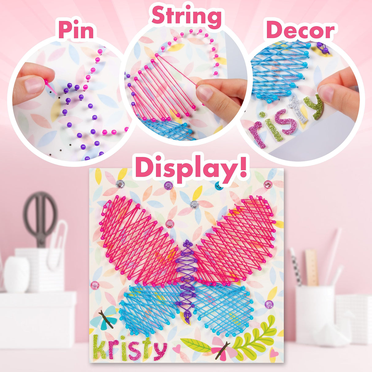 String Art Kit Girls Art Set - Flower, Heart, Rainbow, Unicorn Bedroom Decor for Girls8 Designs - 3D String Art 8.5x8.5in Boards - DIY Arts Crafts Creative Kids