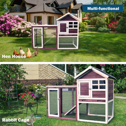 Tangkula Rabbit Hutch, Indoor Outdoor Bunny Cage with Run, Wooden Rabbit Cage with Waterproof Roof & Pull Out Tray, Chicken Coop Pet House for - WoodArtSupply