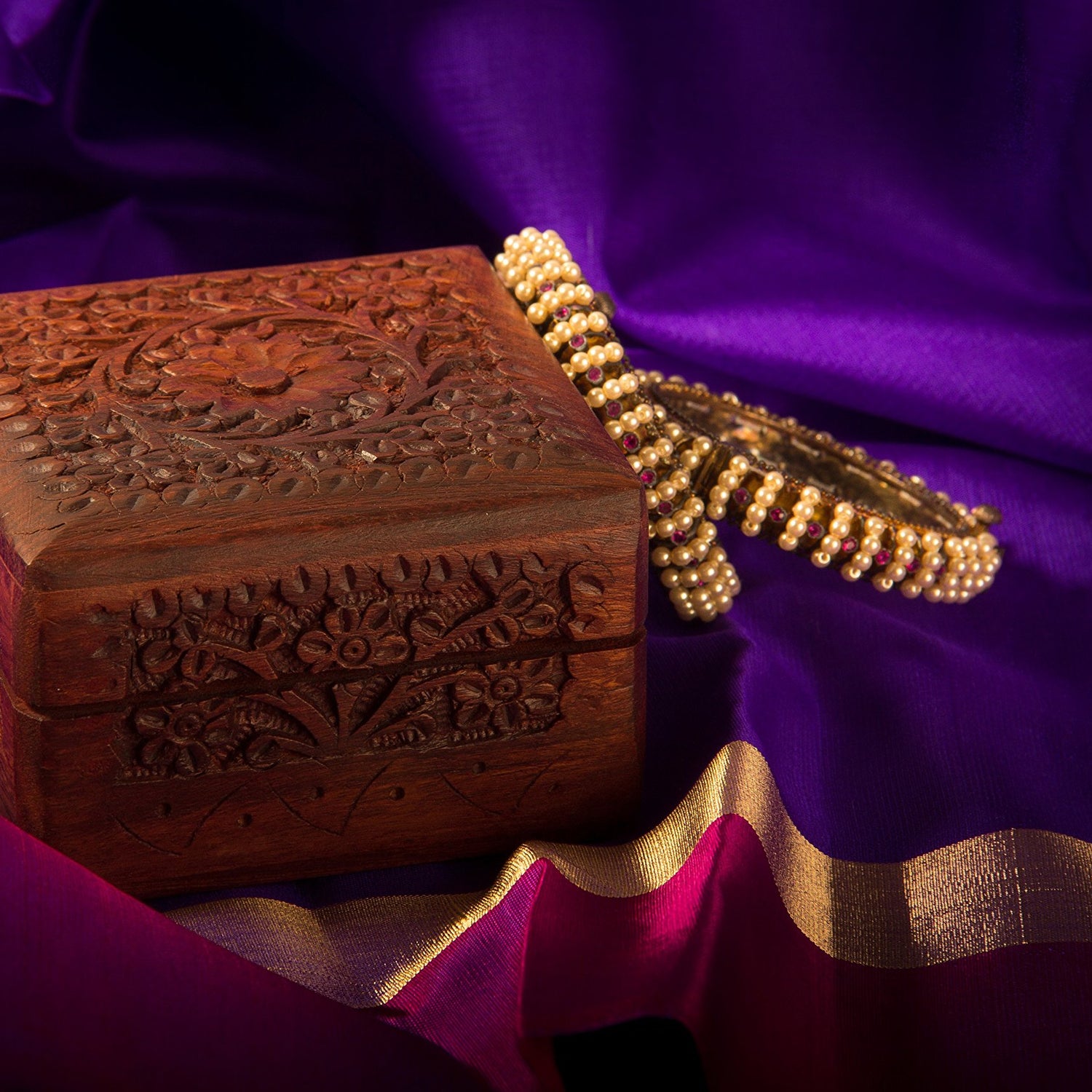 Artncraft Jewelry Box Novelty Item, Unique Artisan Traditional Hand Carved Rosewood Jewelry Box From India Inside Artncraft