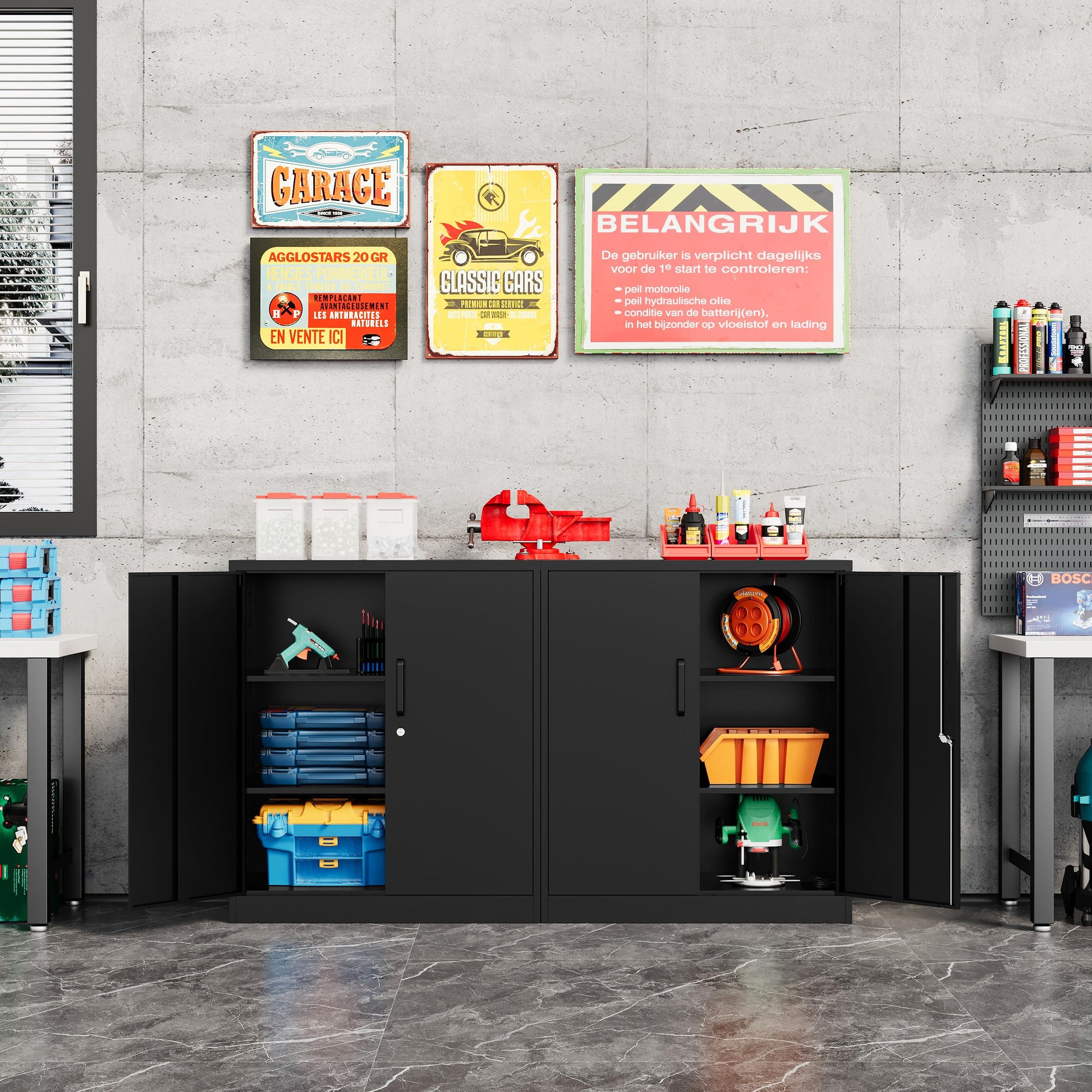 Fesbos Metal Storage Cabinet-36” Tall Steel File Cabinets with Lockable Doors and Adjustable Shelves-Black Steel Storage Cabinet for Home, School, - WoodArtSupply