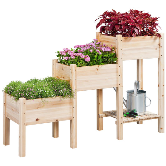 Yaheetech 1pc Vertical Garden Planter 3-Tier Fir Wood Raised Garden Bed for Plants, Vegetables, Outdoor Gardening Freestanding Elevated Raised