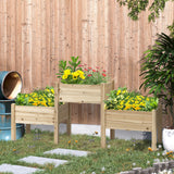 Outsunny Raised Garden Bed with 3 Planter Box, Elevated Wooden Plant Stand with Drainage Holes, for Vegetables, Herb and Flowers, Natural Outsunny