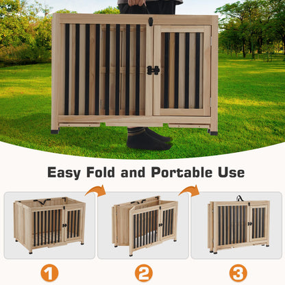 MCombo Wooden Dog Crate Furniture, Dog Kennel Pet House End Table, Solid Wood Portable Foldable Indoor Cage for Dogs, No Assembly Needed (Medium, - WoodArtSupply