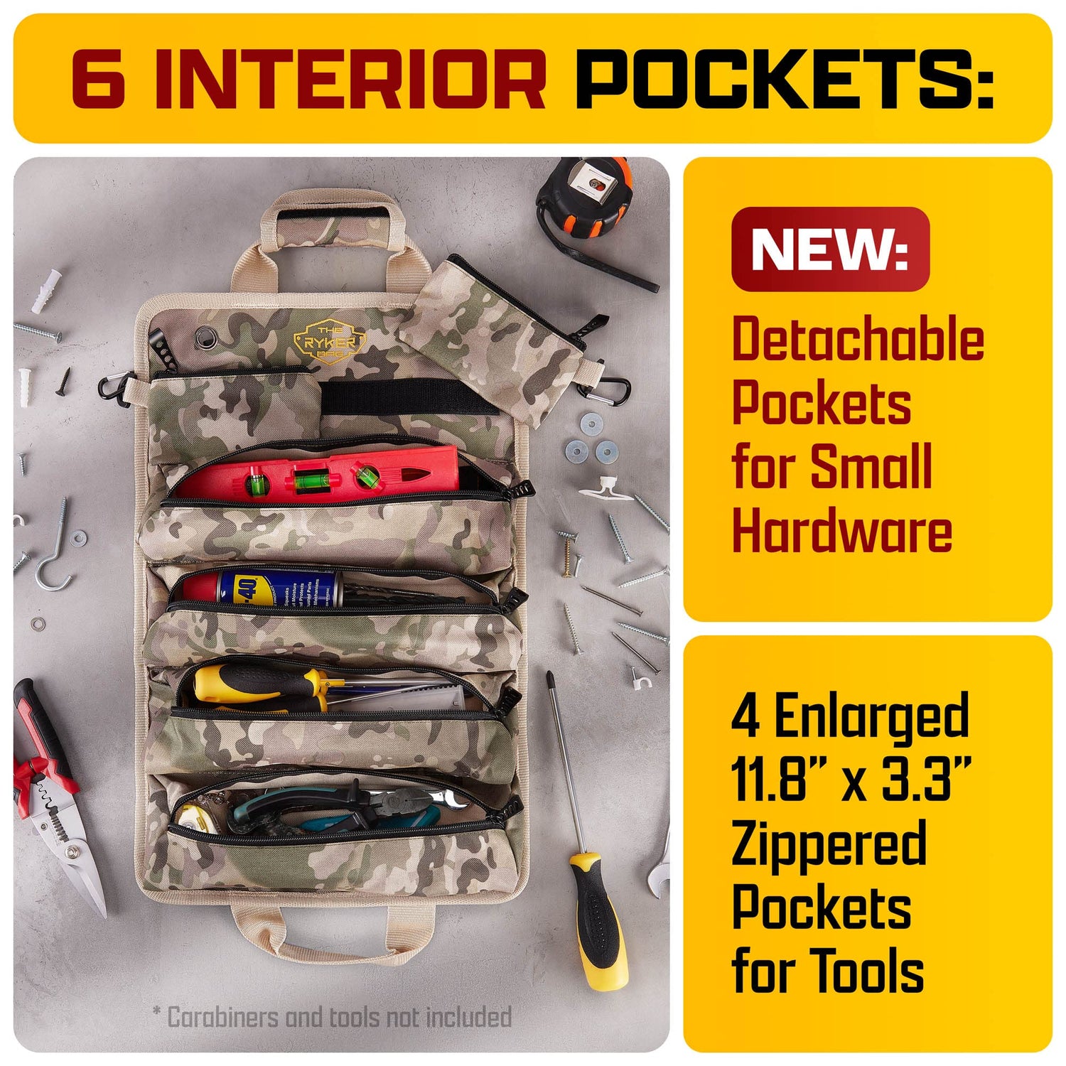 The Ryker Bag Tool Organizer - Small Tool Bag with Zipper, ToolBag W/2 Detachable Pouches - Heavy Duty Roll Up Tool Bag Organizer -Mechanic Tool Bags The Ryker Bag