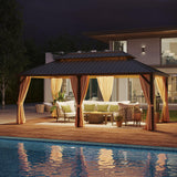 GAZEBEST 12x20 ft Hardtop Gazebo Outdoor Aluminum Patio Gazebo Double Roof Galvanized Steel Gazebo Canopy with Netting and Curtains,for Garden GAZEBEST