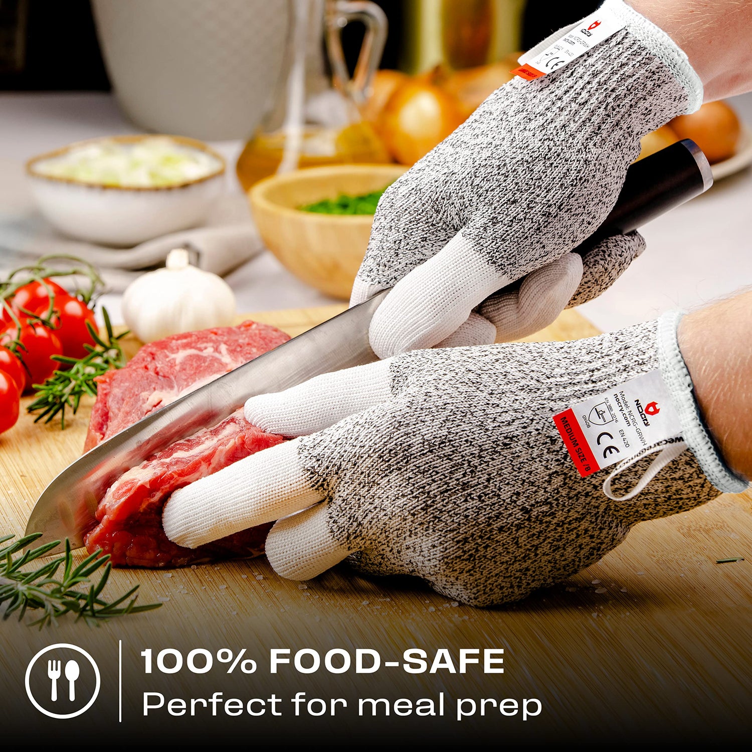 NoCry Cut Resistant Work Gloves for Women and Men, with Reinforced Fingers; Comfortable, 100% Food Grade Kitchen Cooking Gloves; Ambidextrous Safety NoCry