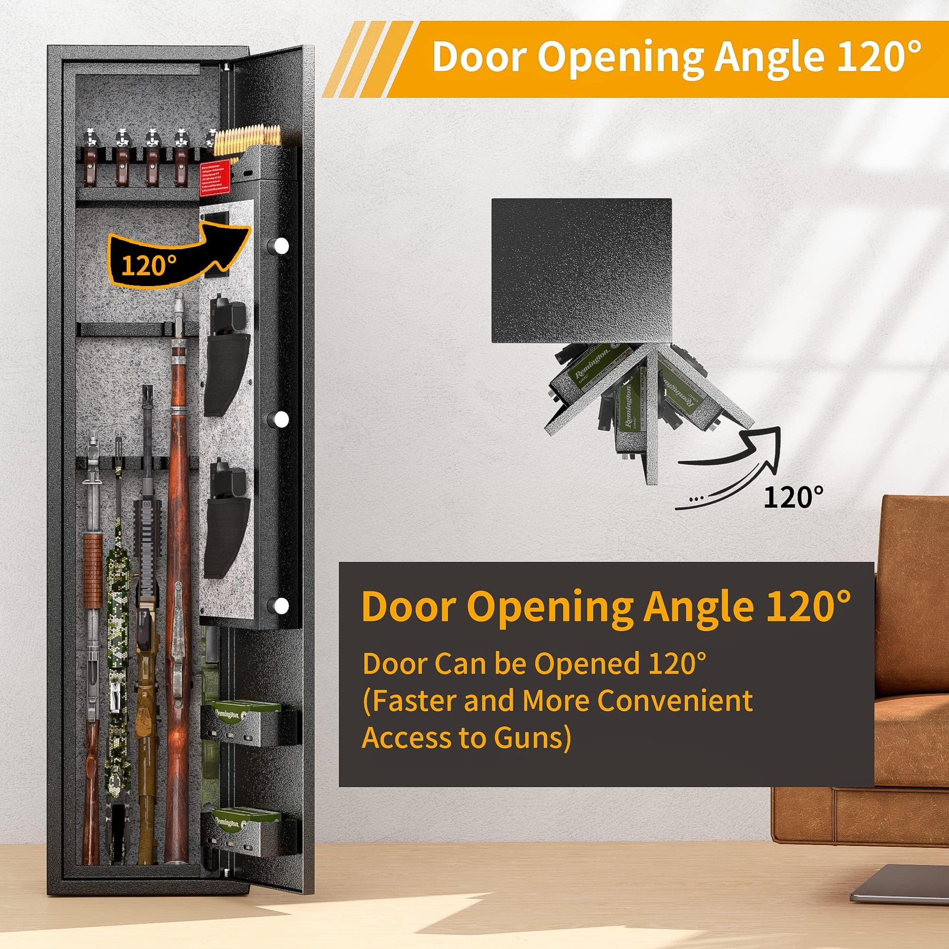 INTERGREAT Fingerprint Rifle Gun Safe, 4-10 Gun Safes for Home Rifle and Pistols, Quick Access Rifle Safe for Pistols and Shotguns, Gun Locker with 3 - WoodArtSupply