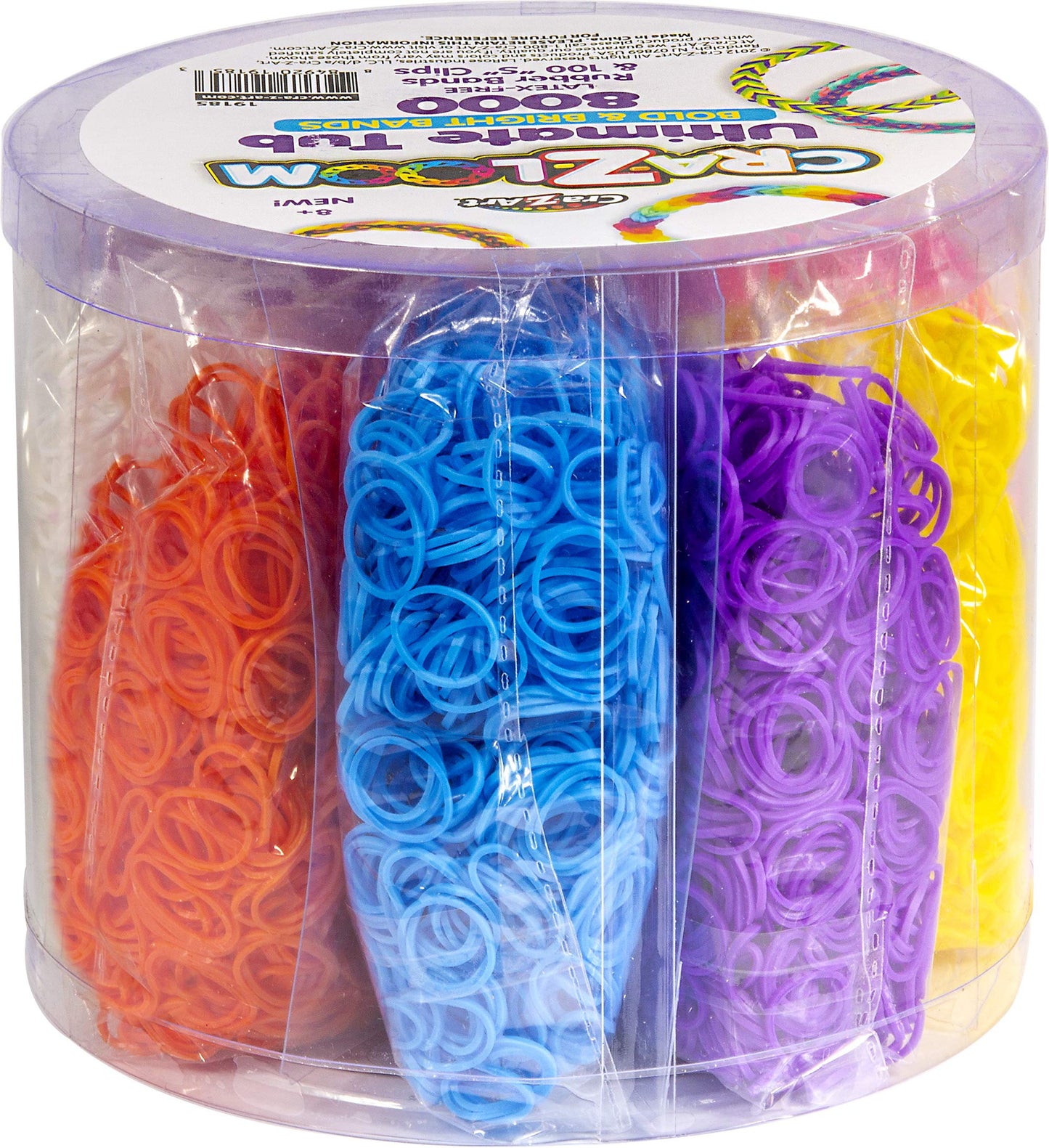 Cra Z Art Cra-Z-Loom Ultimate Tub 8000 Latex Free Rubber Bands and 100 “S” Clips for Making Crafts in Bold and Bright Colors, multi - WoodArtSupply