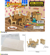 Puzzled 3D Puzzle Dining Room Dollhouse Set Wood Craft Construction Model Kit, Fun & Educational DIY Wooden Toy Assemble Model Unfinished Crafting Puzzled